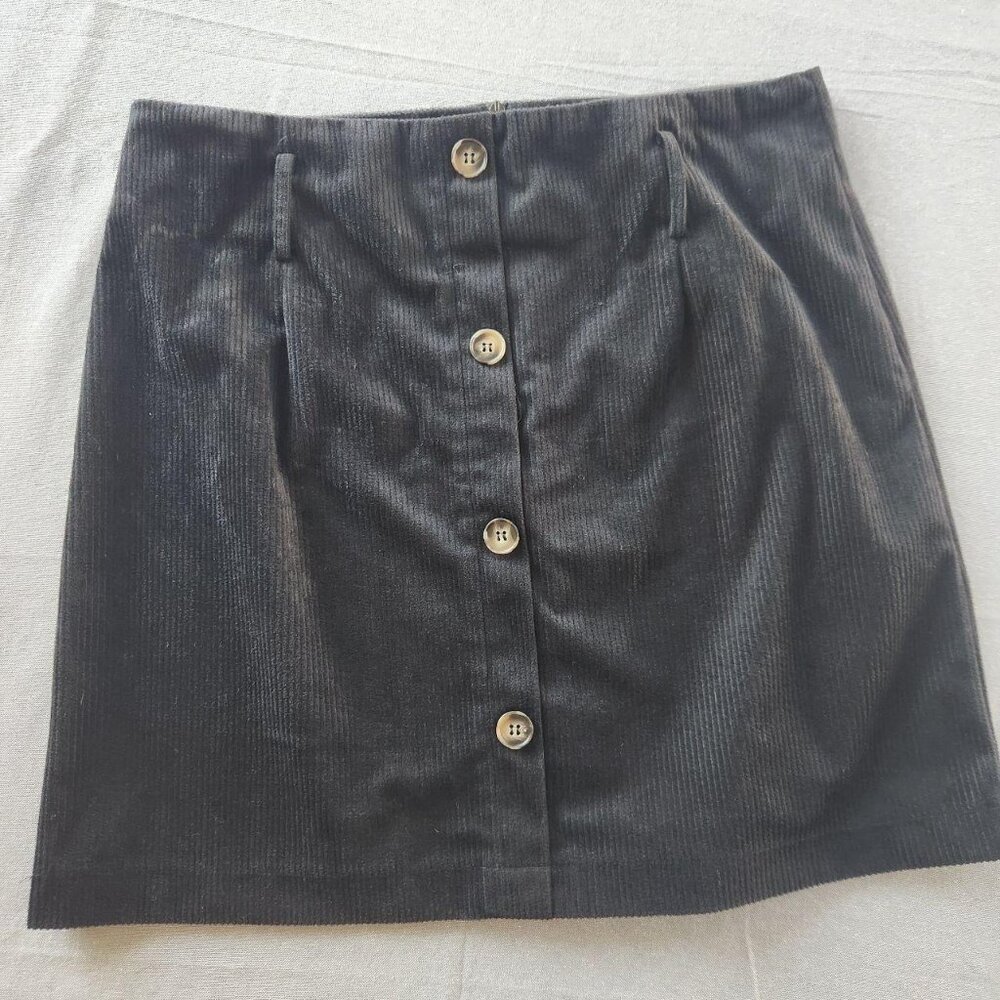 Black Corduroy Button-Front Skirt
